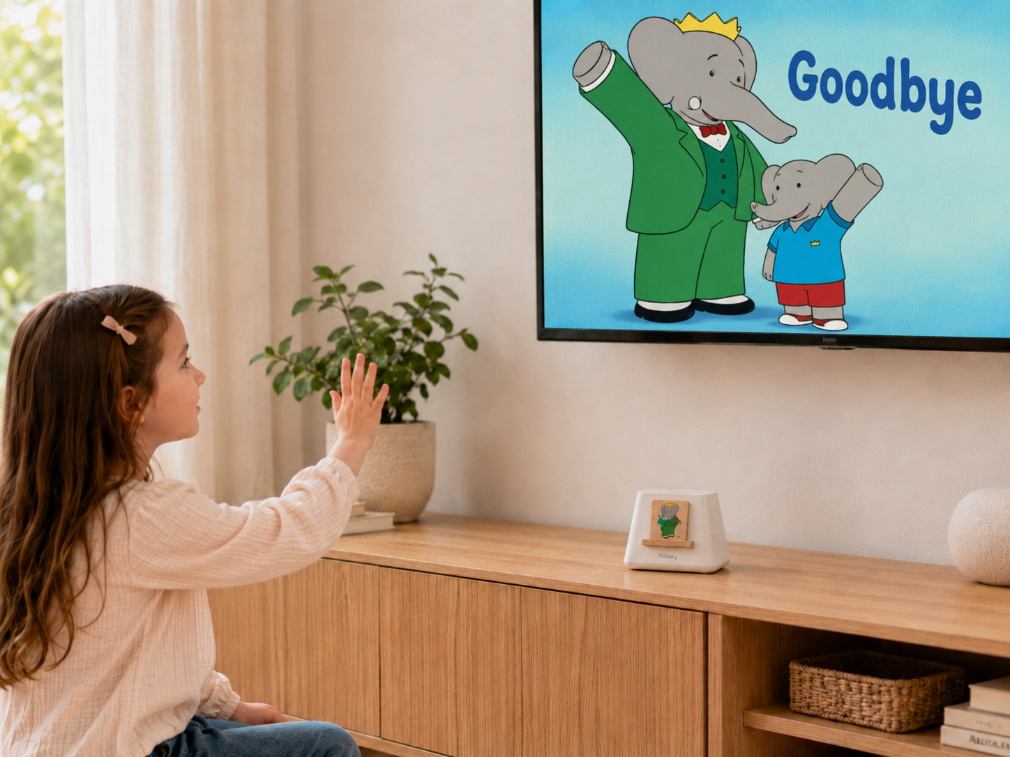 Mosey showing an 'All done' calm ending on the TV as the session winds down