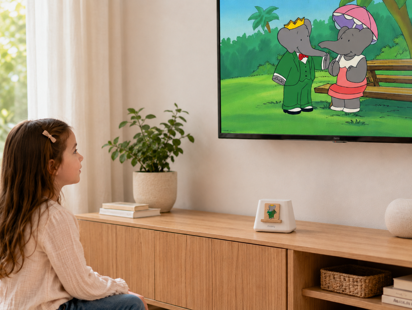 Mosey playing an approved show on the TV